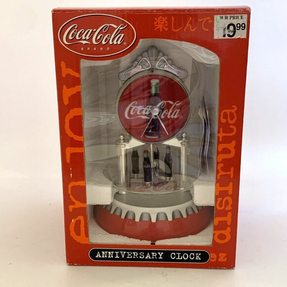 Coca Cola Bottle Cap Anniversary Clock Porcelain 2001 Glass Dome 7" Revolving - Picture 10 of 12